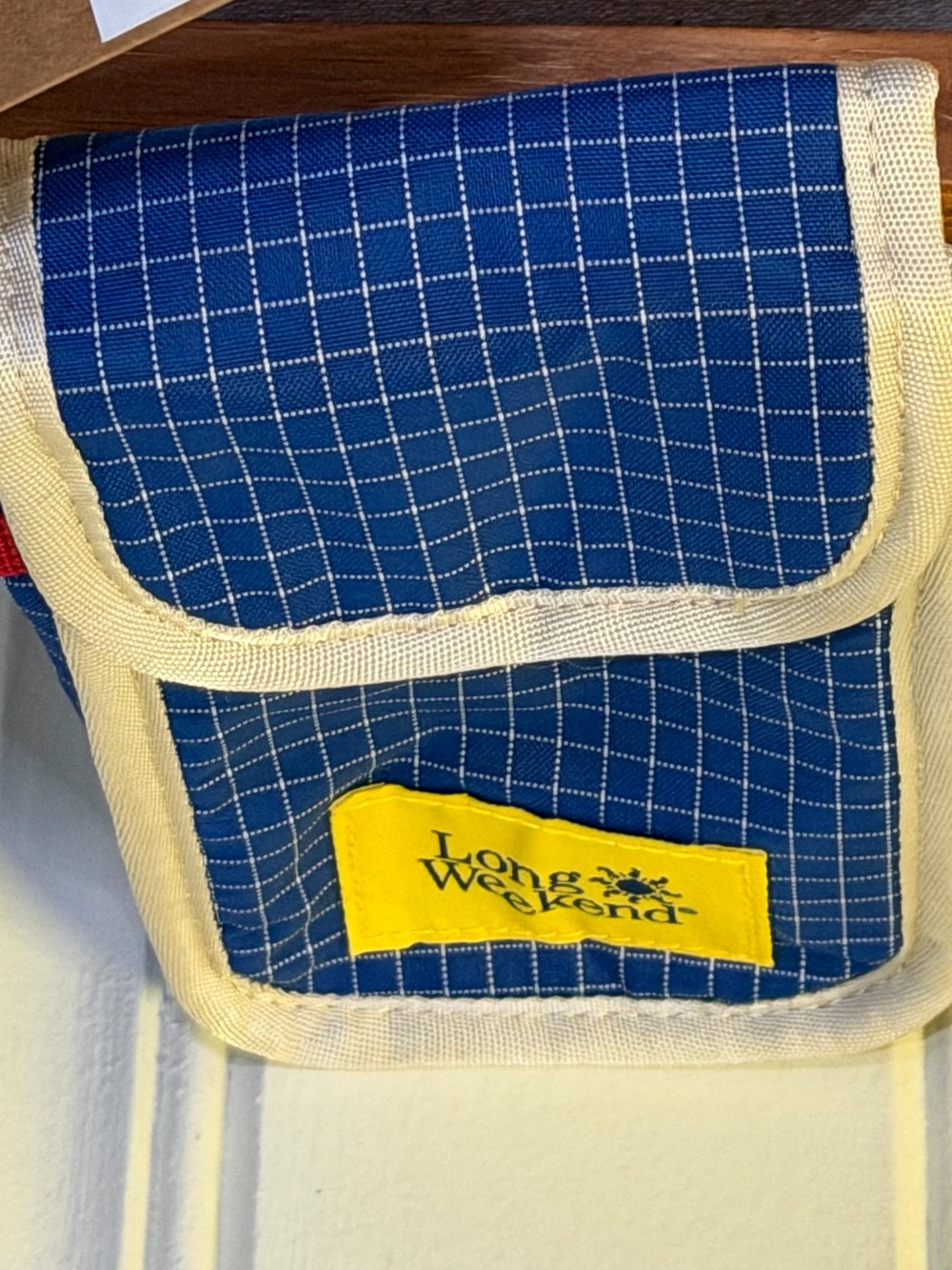 Long Weekend Camera Pouch Creme Multi Blue Grid Travel Case. NEW, no box - Picture 2 of 13
